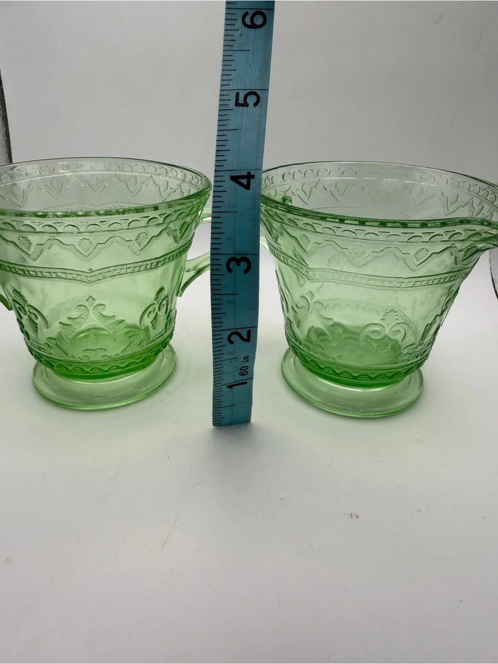Vintage 30's Uranium Glass Federal Glass Patrician/Spoke Creamer / Sugar Bowl
